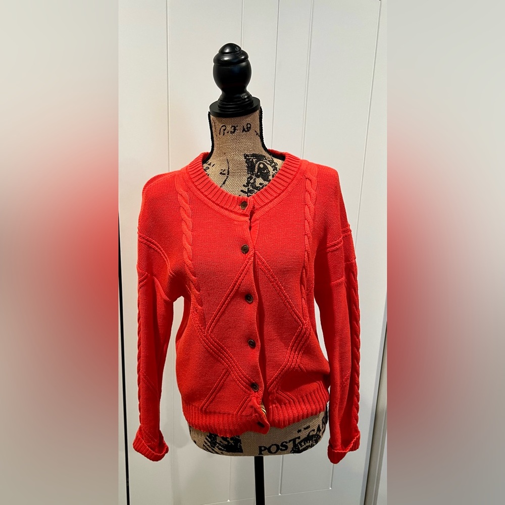 Size Medium CAbi #5449 Cable Knit Cotton Blend Button Down Cardigan